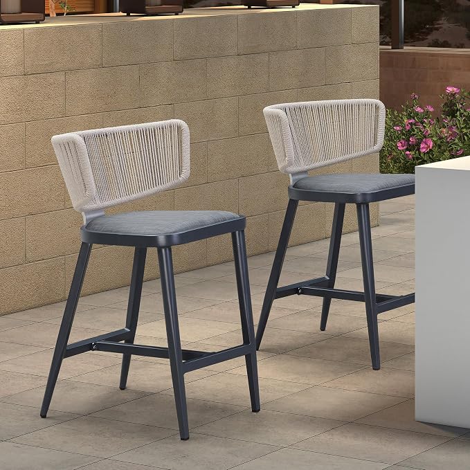 PURPLE LEAF Outdoor Counter Height Stools Set of 2 Patio All-Weather Rattan Bar - Image 9