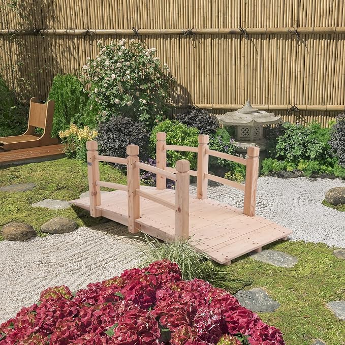 VINGLI 5 ft Garden Bridge, Classic Wooden Arch - Image 2