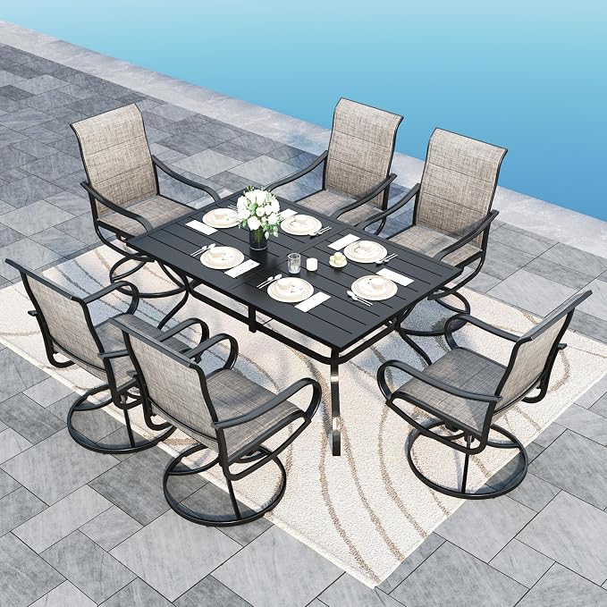 Sophia & William Patio Dining Set 7 Pieces, 6 x Patio Dining Swivel Chairs by SophiaWilliam