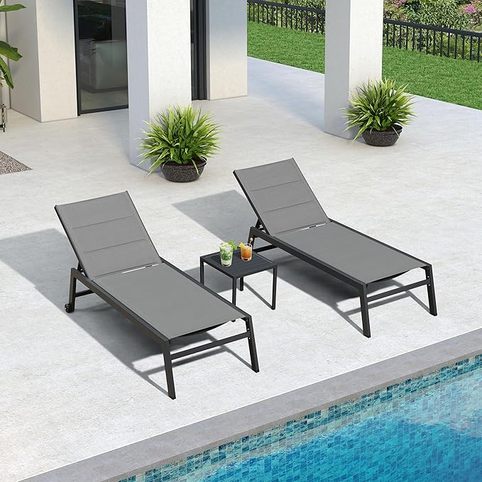 PURPLE LEAF Extra Large Outdoor Chaise Lounge 2 Pieces Aluminum Patio Lounge - Image 3