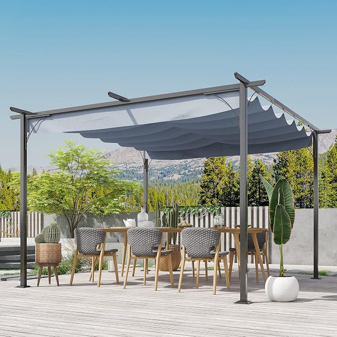 Outsunny 11.5' x 11.5' Outdoor Retractable Pergola Canopy, Metal Patio Shade - Image 2