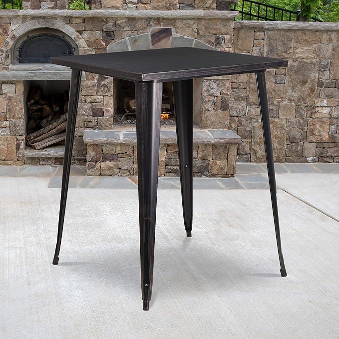 EMMA + OLIVER Commercial Grade 31.5" Square Black-Gold Metal Indoor-Outdoor Bar by EMMAOLIVER