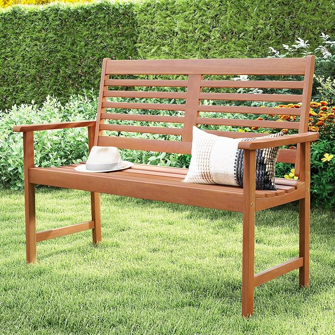 Tangkula Wood Outdoor Bench, 2-Person Patio Bench - Image 5