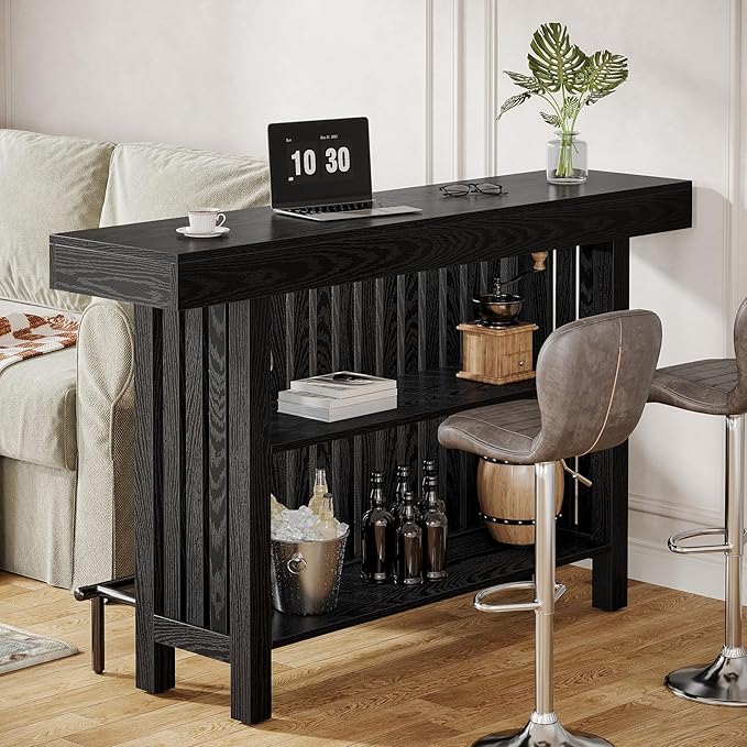 Tribesigns Black Large Home Bar Unit, 2-Tier Mini Bar Table Height Pub Table - Image 5