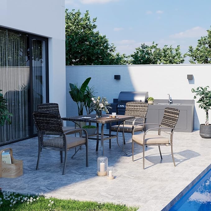 Pamapic Outdoor 5-Piece Patio Dining Set, Weather Resistant PE Rattan Table and - Image 4