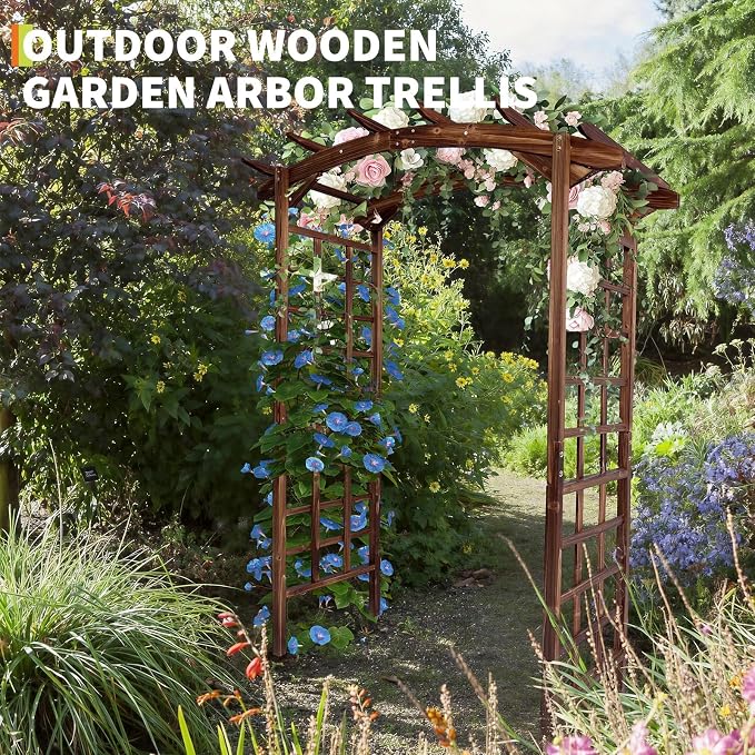 85 in Wooden Garden Arbor, Solid Fir Wood Trellis - Image 6