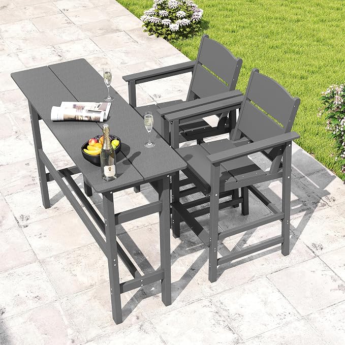 Bar Height Patio Table and Chairs Set, 3-Piece HDPE Outdoor Adirondack Bar - Image 7