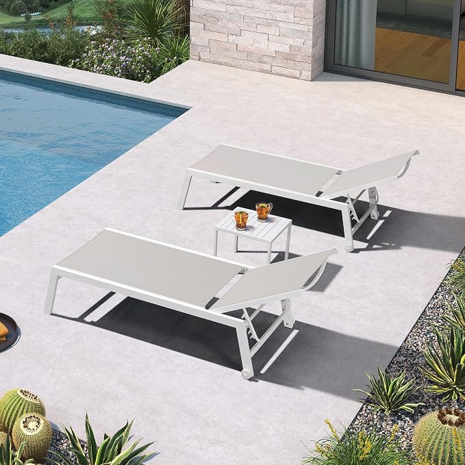 PURPLE LEAF Oversize Chaise Lounge Chair Outdoor 2 Pieces White Aluminum Lounge - Image 3