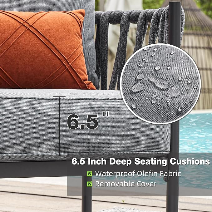 4 Piece Patio Furniture Set, Modern Patio Conversation Set, Outdoor Furniture - Image 4