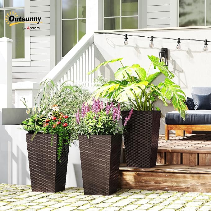 Outsunny Tall Planters for Outdoor Plants Set of 3, 24 in Taper Planters - Image 2