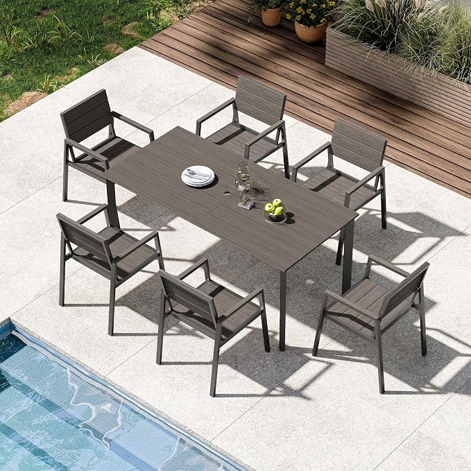 Outdoor Dining Set for 6, Aluminum Patio HDPS Outdooor Table and Chairs Set by ComfCove