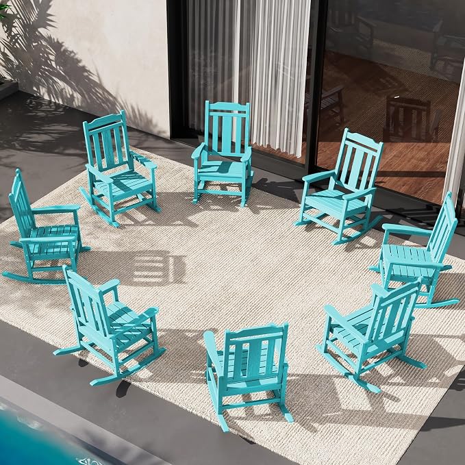 SERWALL HDPE Outdoor Rocking Chair Aruba Set of 8, All Weather Patio Rocking by SERWALL