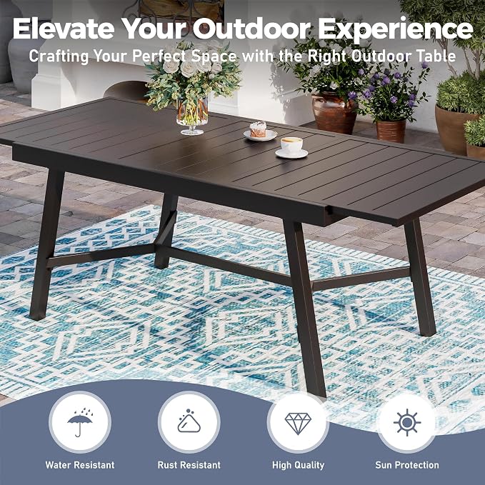 9 Piece Patio Dining Set for 8, Rectangular Extendable Dining Table, 8 Metal - Image 6