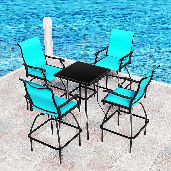 LEVELEVE Patio Bar Set 2pcs Swivel Bar Stools Outdoor Bistro Textilene - Image 3