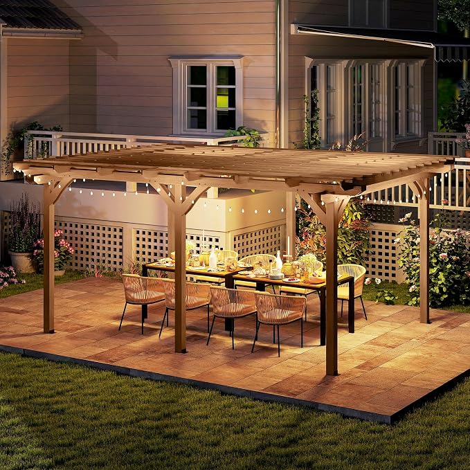 Outsunny 12' x 16' Outdoor Pergola, Wood Gazebo Grape Trellis - Image 8