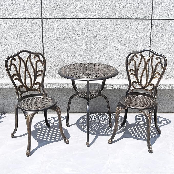 C/G 3 Piece Bistro Set, Outdoor Patio Set, Anti-Rust Cast Aluminum Bistro Table - Image 7