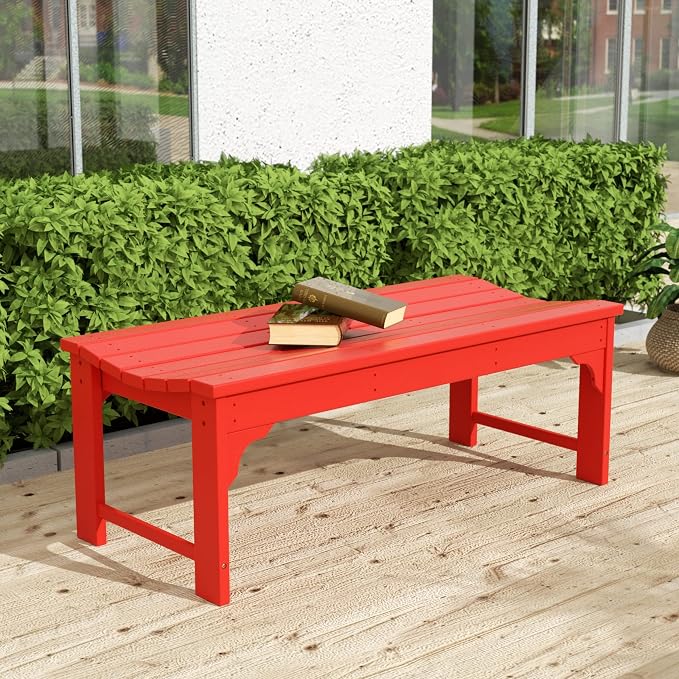 WO Home Furniture Outdoor 46" Backless HDPE Adirondack Bench, Poly Lumber Seat - Image 2