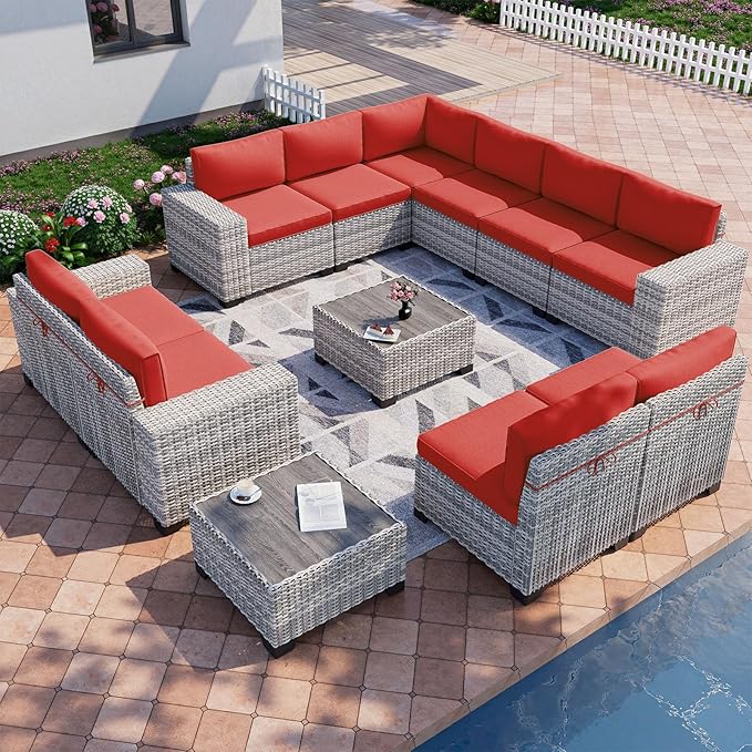 12-Piece Outdoor Patio Furniture Set Wicker Sectional Sofa Set, Patio by MuphyersPatioFurniture