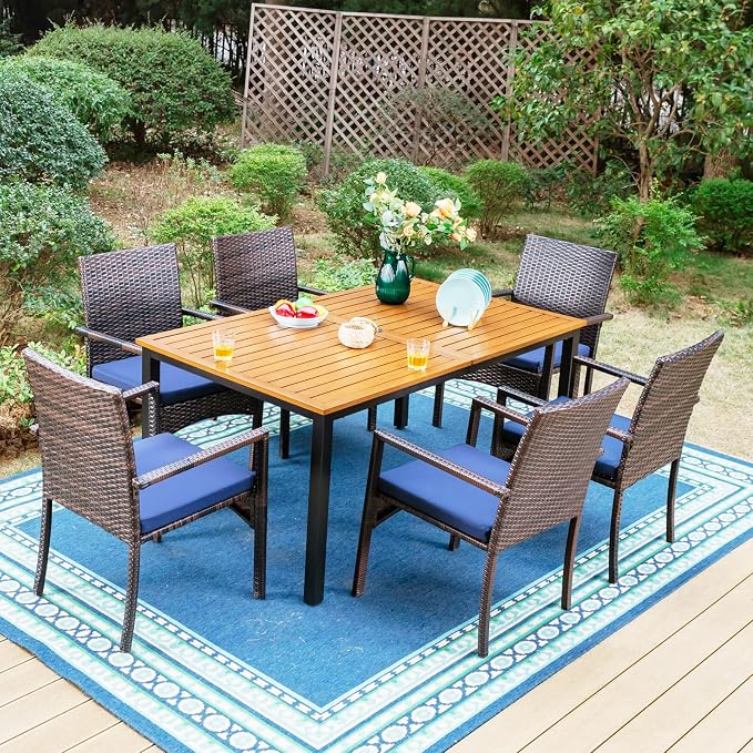 Sophia & William 7 Pieces Patio Dining Set, Metal Patio Table and Wicker Chairs by SophiaWilliam