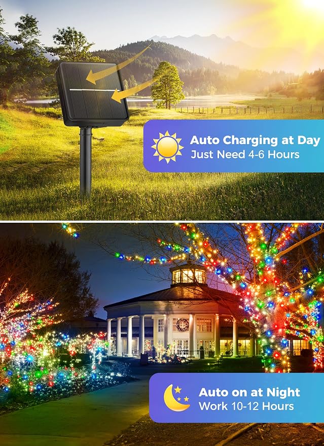 Minetom Solar String Lights Outdoor, 2 Pack Total 80FT 200 LED String Lights - Image 3