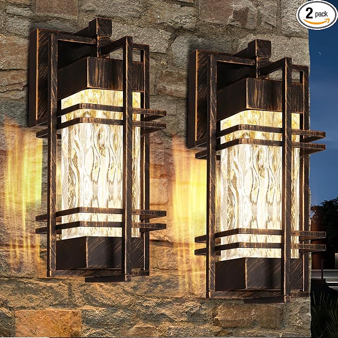 Water Ripple Wall Lantern, Outdoor Front Porch Light Fixtures Wall Mount by WIHTU