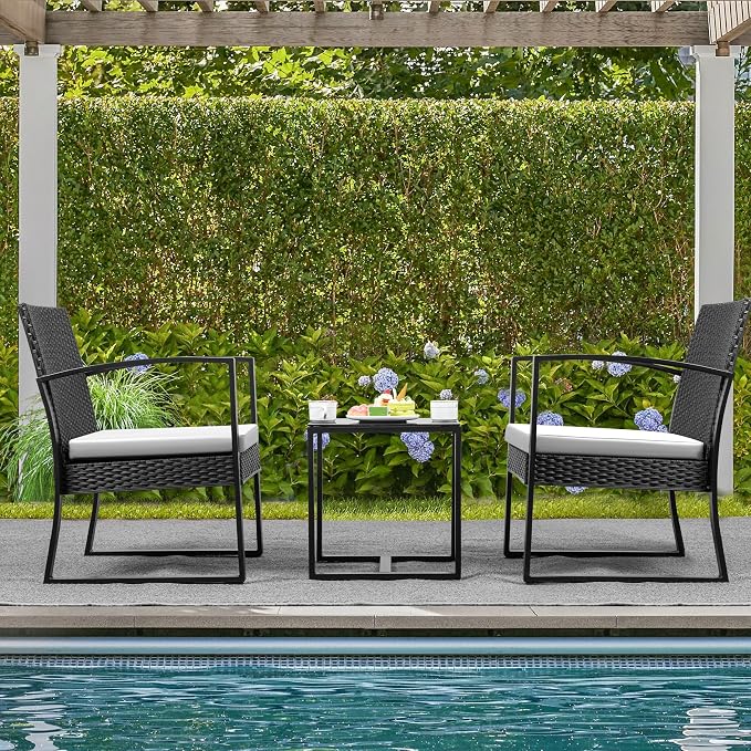Devoko 3 Piece Patio Set, Outdoor Patio Furniture Set Resin Table and Chairs - Image 6