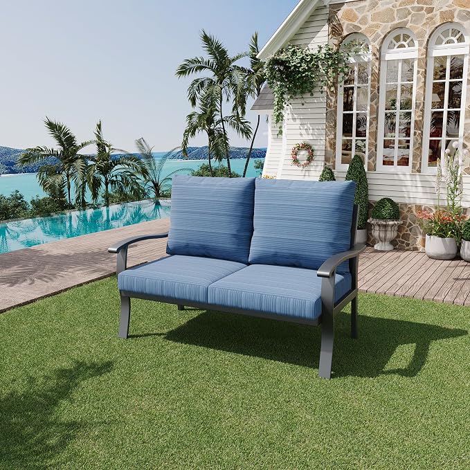 HOMREST Outdoor Loveseat Aluminum Patio Furniture Sofa, All-Weather Metal - Image 2