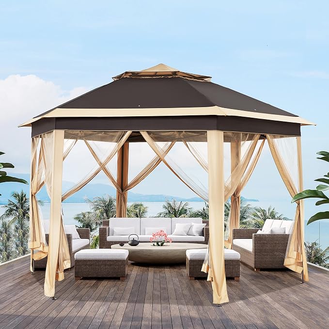 Yaheetech 13x13 Pop up Gazebo, Hexagonal Outdoor Canopy Shelter, Instant Patio - Image 2