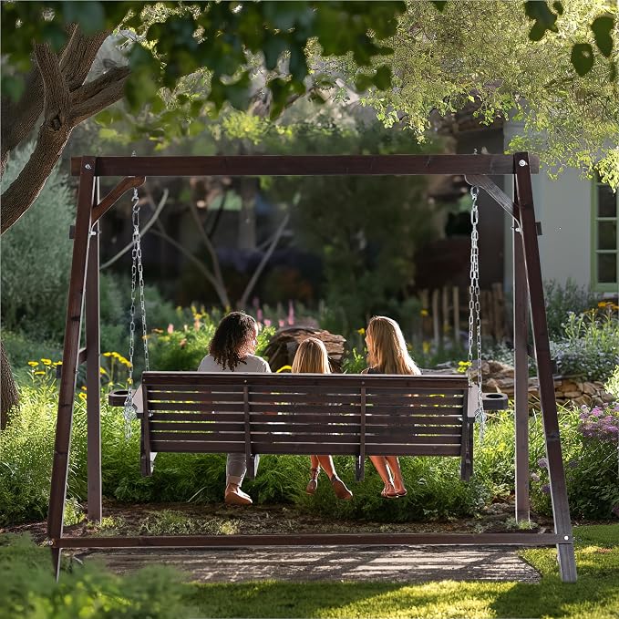 Finnhomy Heavy Duty 880 LBS Wooden Porch Swing Frame, Wooden Patio Swing Chair - Image 3