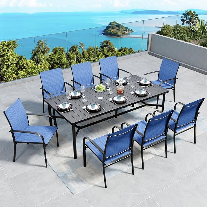Patio Dining Set 9 PCS, 8 Stable Outdoor Dining Chairs by SUNSHINEVALLEY