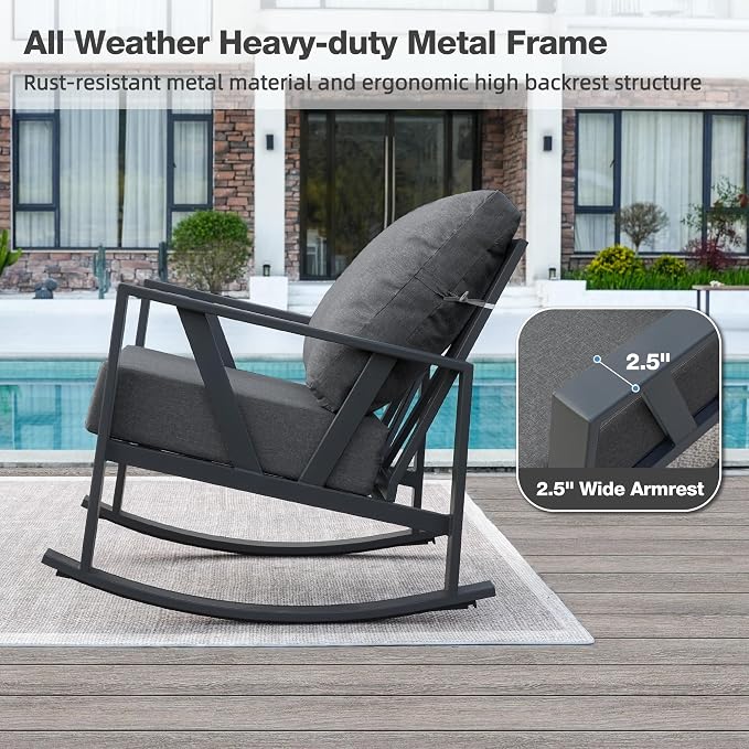 Outdoor Patio Rocking Chairs Set of 2, 3 Pieces Patio Porch Furniture Set - Image 4