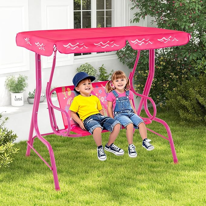 HONEY JOY Kids Patio Swing, 2-Seater Outdoor Porch Swing Lounge Chair, - Image 8