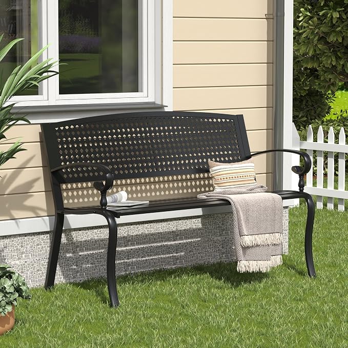 VICLLAX Outdoor Garden Bench, Metal Frame Patio Bench by HOME