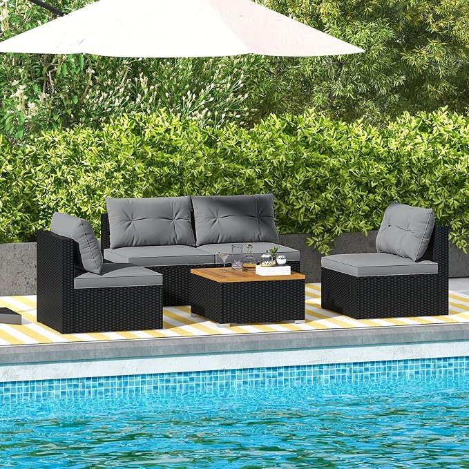 Tangkula 5 Piece Rattan Sofa Set, Outdoor Wicker Furniture Set w/Seat & Back - Image 3