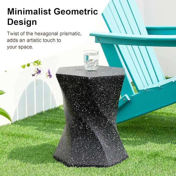 Glitzhome Outdoor Side Table, 17.75" H Decorative Garden Stool MGO Twist Faux - Image 6