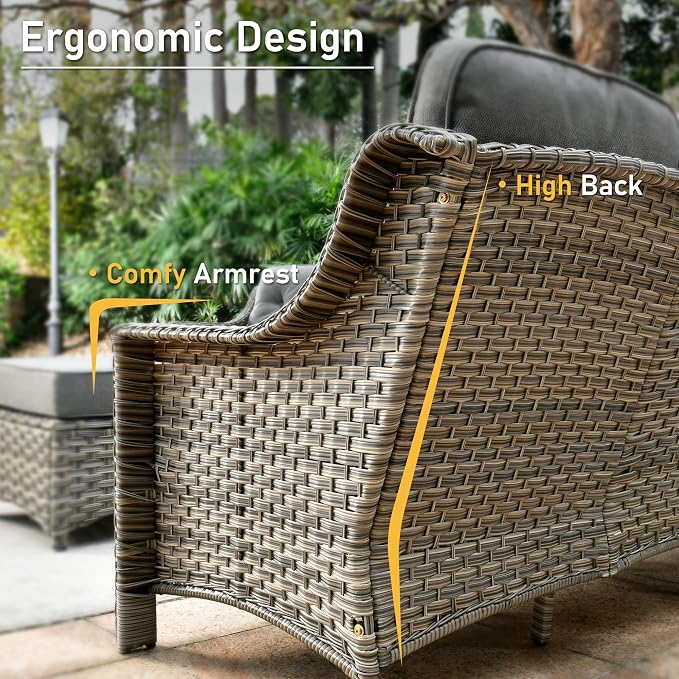 HOOOWOOO Patio Couch, Outdoor Wicker 3 Seater Sofa, All Weather Resistant High - Image 2