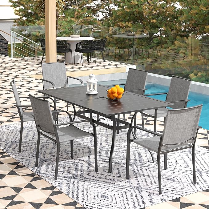 7-Piece Outdoor Dining Set, Powder Coated Steel Table by Anmutig