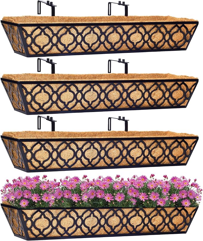 4pcs 30 Inch Window Deck with Coco Liner, Metal Hanging Flower Planter Basket by LAWYAMAI