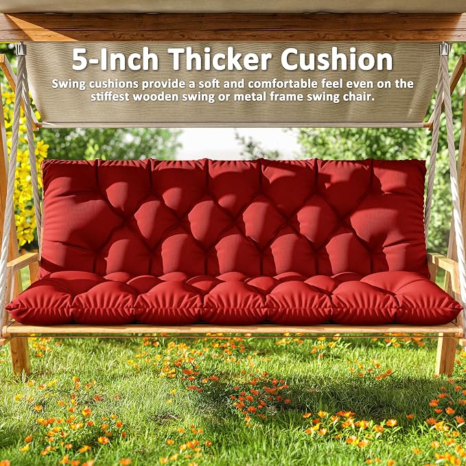 Porch Swing Cushion with Backrest 2-3 Seater Outdoor Bench Cushions Waterproof - Image 6