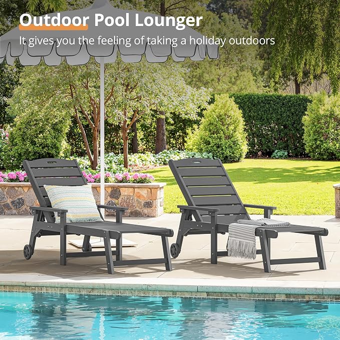 LUE BONA Outdoor Chaise Lounge Chairs Set of 2, HDPS Chaise Lounger, 5 - Image 3