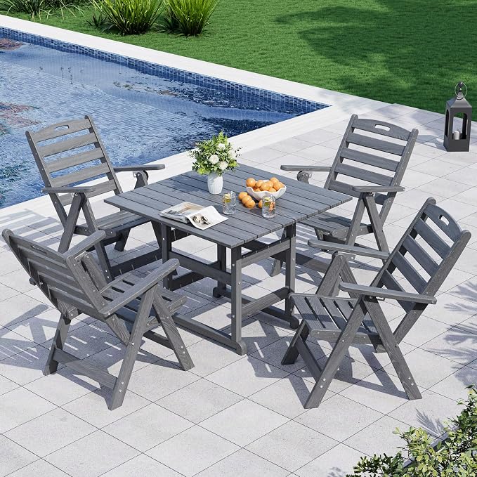 5-Piece Outdoor Dining Set, No-Assembly Foldable Chairs, All-Weather HDPE by Unknown