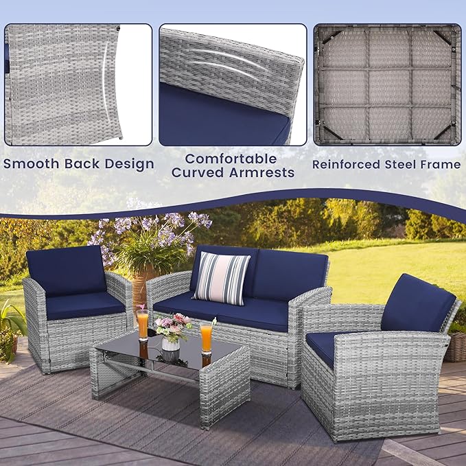 4-Piece Patio Furniture Set, Wicker Outdoor Rattan Sectional Sofa - Image 4