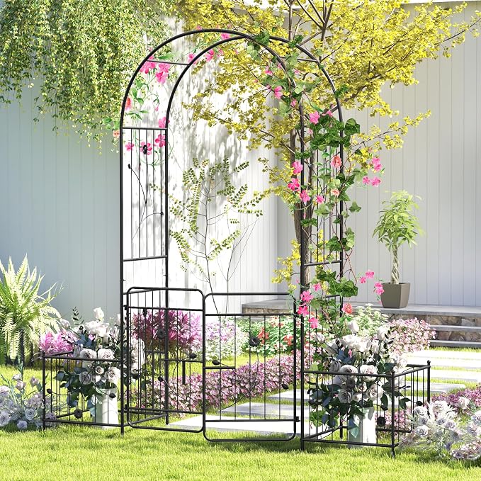 IRONMAX Garden Arch with Gate & Planter Boxes, 86” Heavy Duty Galvanized Steel - Image 6