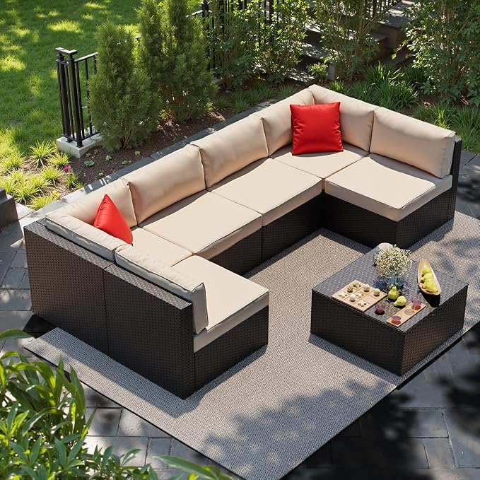 Shintenchi 7 Pieces Patio Furniture Sets Outdoor All-Weather Sectional Patio - Image 3