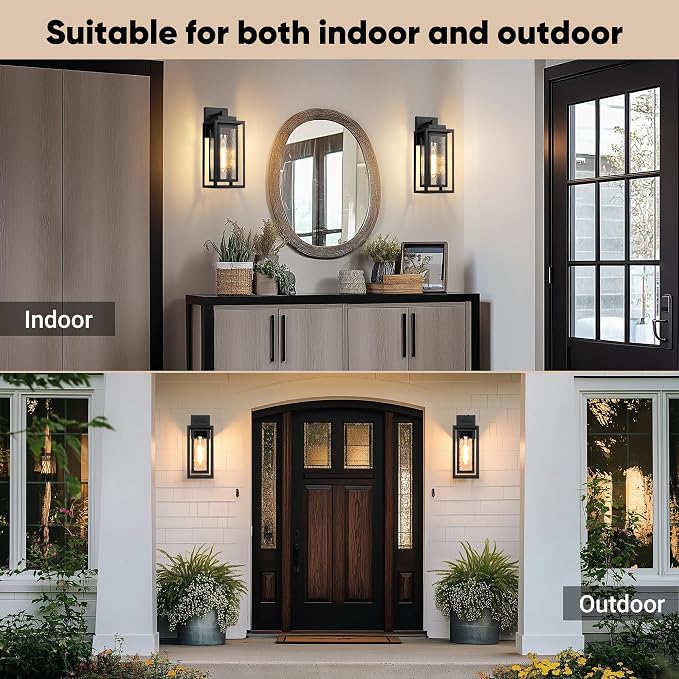 Water Ripple Outdoor Wall Lantern, Exterior Porch Light Fixture Black, 2 Pack - Image 5