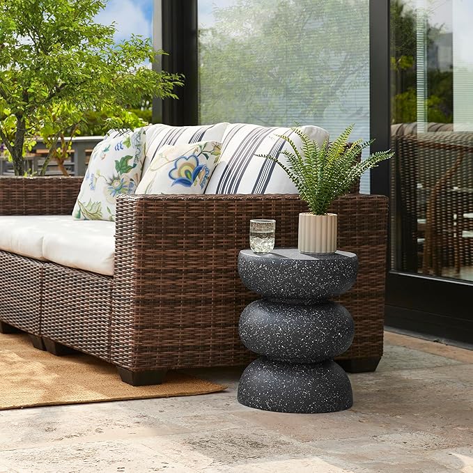 Glitzhome Outdoor Side Table, Heavy Duty Indoor Outdoor Round Planter Stand - Image 2