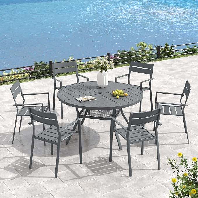 VICLLAX 50" Round Outdoor Table, Patio Dining Table - Image 7