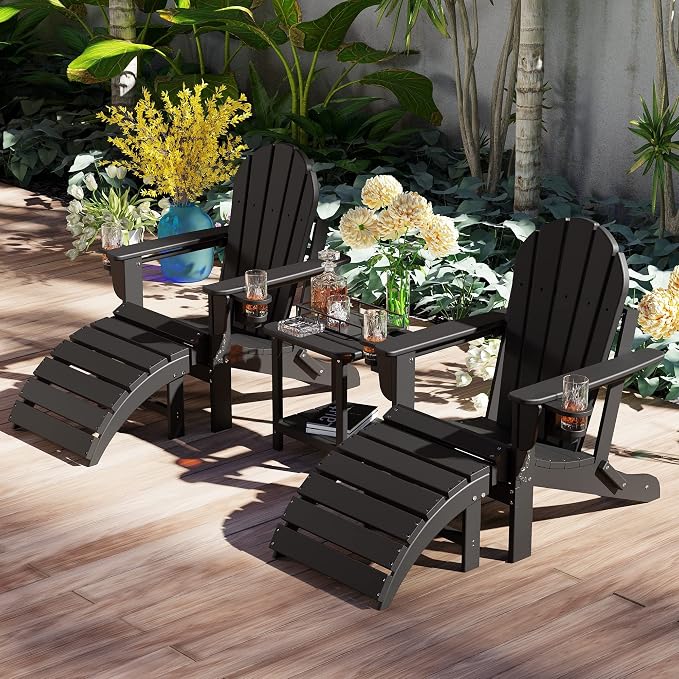 Sundale Outdoor Folding Plastic Adirondack Ottoman, All-Weather Adirondack - Image 2