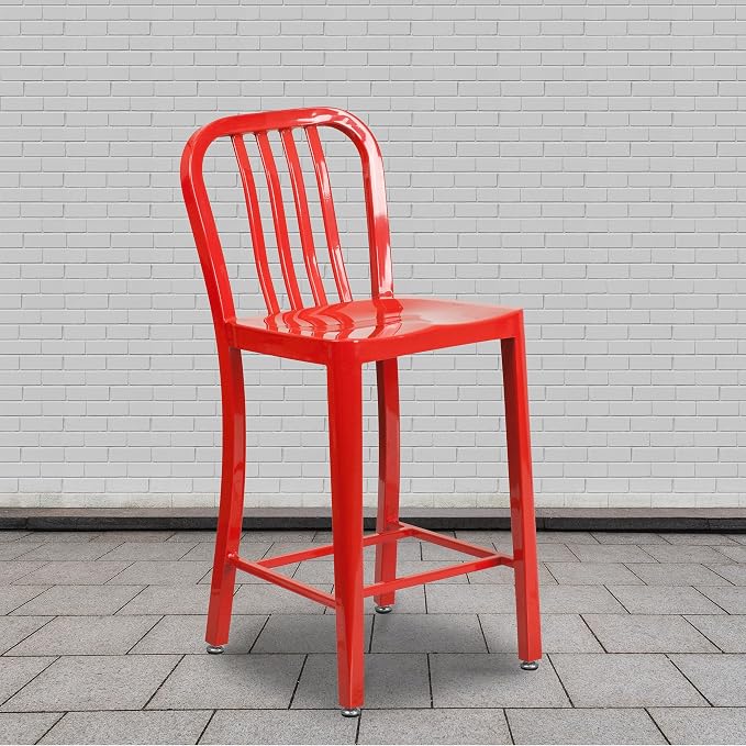 Flash Furniture Commercial Grade 24" High Red Metal Indoor-Outdoor Counter - Image 2