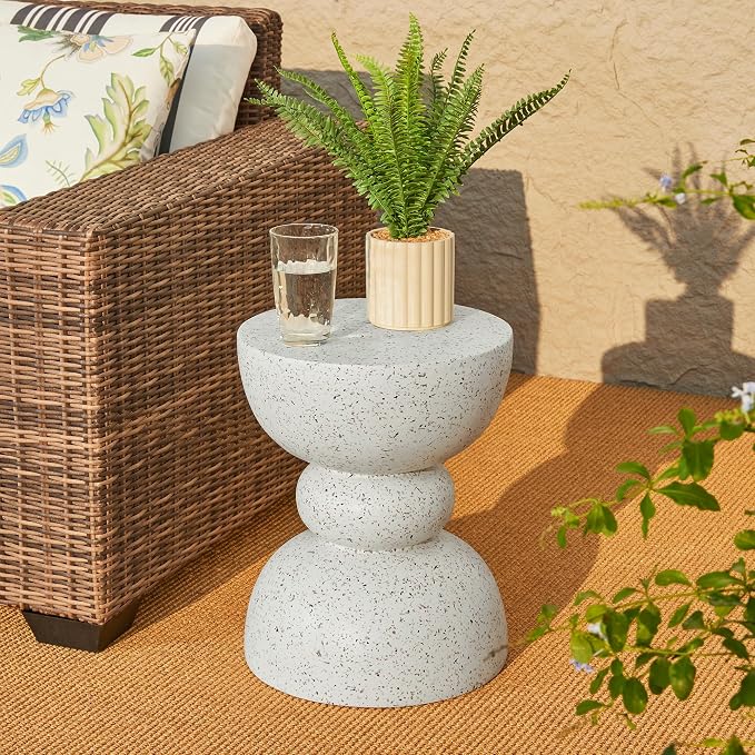Glitzhome Outdoor Side Table, Round Accent End Table, Lightweight Faux Terrazzo - Image 2